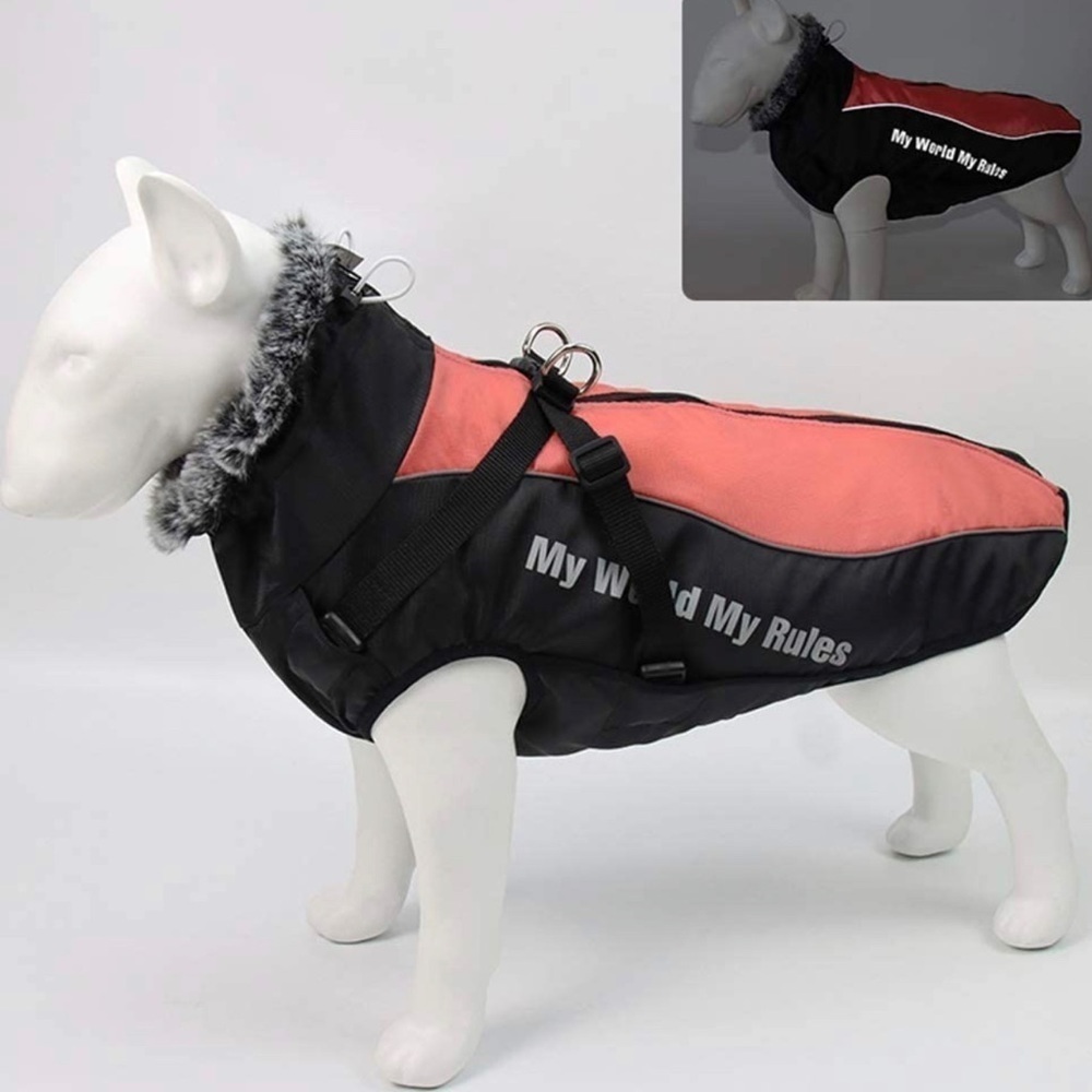 WINDPROOF REFLECTIVES DOG JACKET Removable Safety Harness Snowsuit Vest